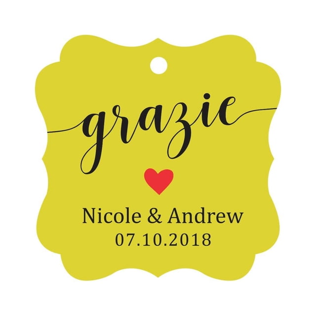 Darling Souvenir GRAZIE Thank You Wedding Favors Gift Paper Tag Custom Party Hang Tags-Yellow-50 Tags