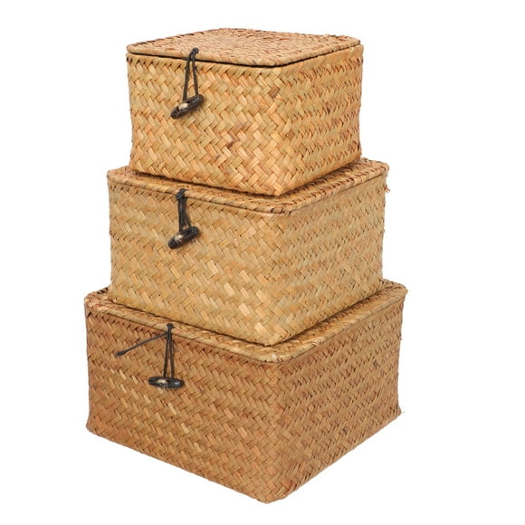 Lidded Storage Bins Rattan Wicker