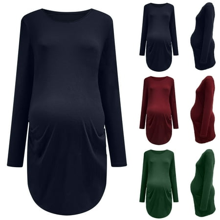 

Tejiojio Maternity/Labor/Nursing Clothing Clearance Maternity Casual Round Neck Solid Color Long-Sleeve Side Ruched Buttons Long Blouse Tops T-Shirt