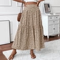 thumbnail image 6 of larppty Women's Summer Boho Skirt - High-Waist Ruffled Layered Floral Maxi Dress with Elastic Waist（Khaki， L）, 6 of 9