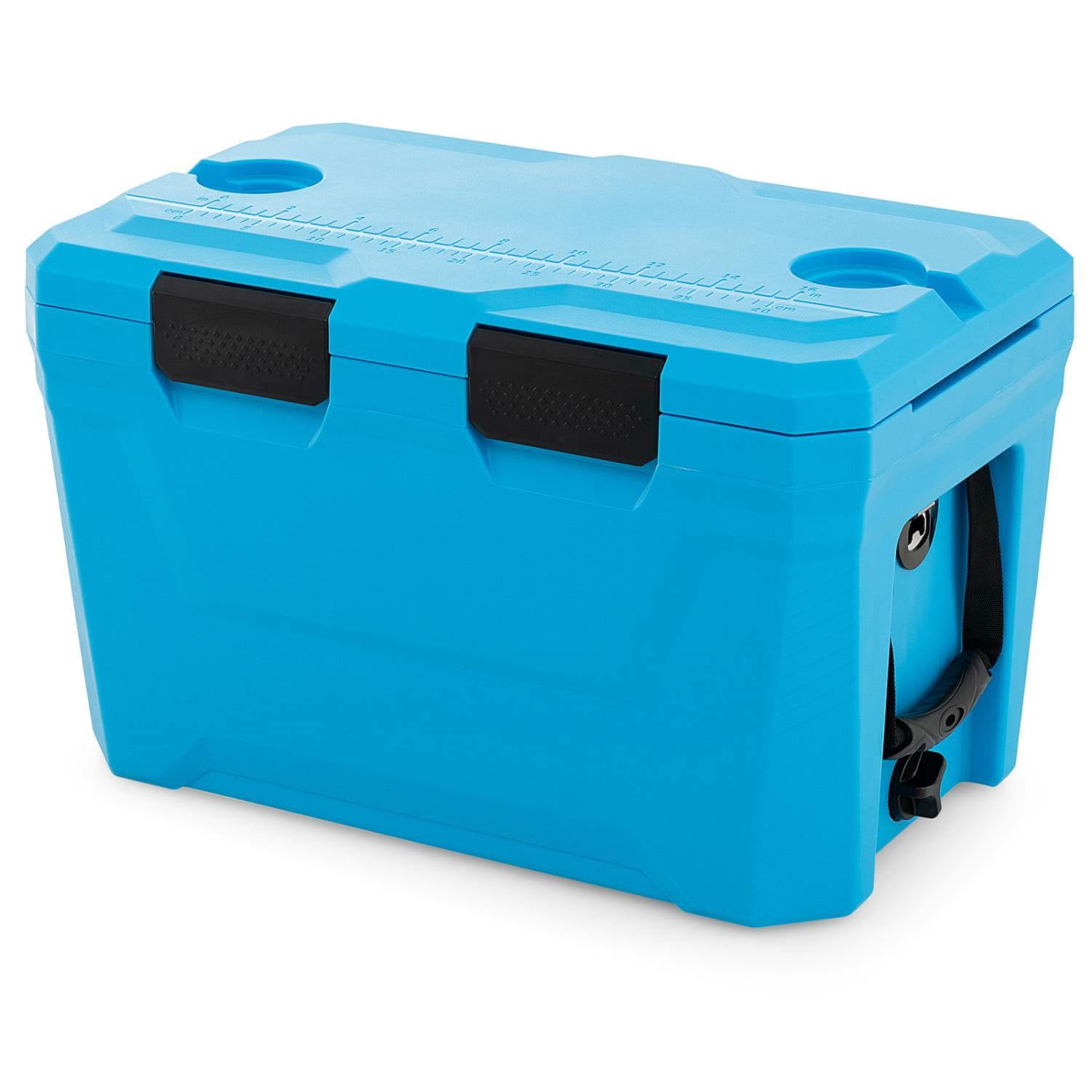 Resenkos Insulated Hard Shell Ice Chest Cooler with Cup Holders Bottle Opener and Drain Plug, Heavy Duty Outdoor Cooler for Camping and Fishing, Blue