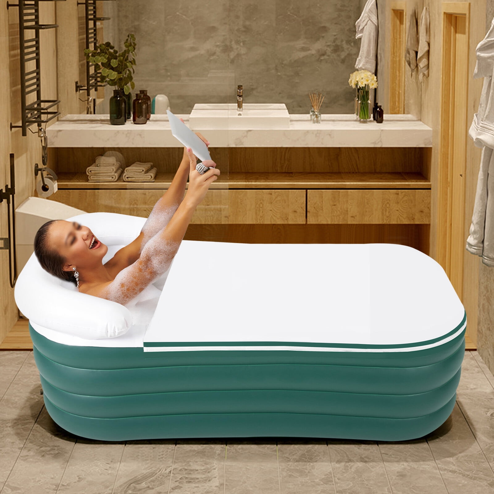Spa Adult Bath Tub Inflatable Bathtub Hot Water Bath w/ Electric Air Bump Green