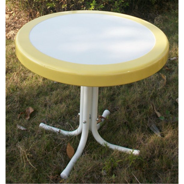 4d Concepts Metal Retro Round Table Finish Yellow White Com 4d Concepts Metal Retro Round Table, Vintage Metal Patio Side Table