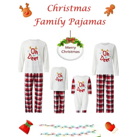 

Christmas Family Matching Pajamas Set Plaid 2pcs Pjs Pullover Tops Loose Pants Sleepwear for Adults Kids Baby Pets