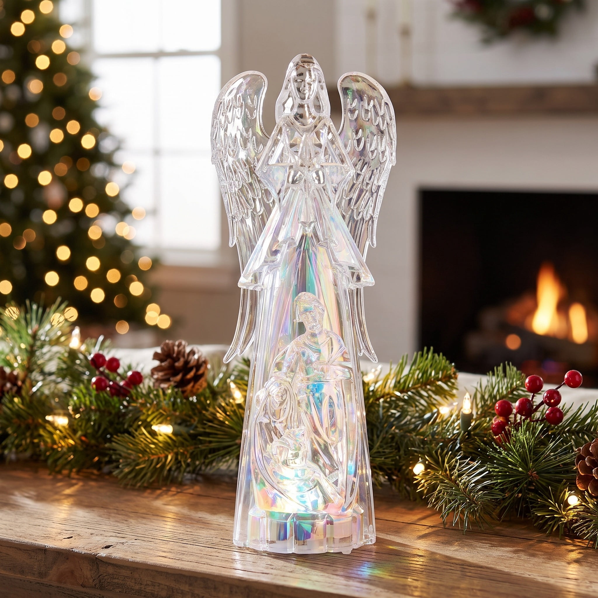 Light-Up Angel with Holy Family Christmas Decoration, Clear, 11.5", by Holiday Time