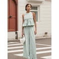 thumbnail image 6 of Womens 2 Piece Gingham Plaid Set Sleeveless Ruffle Tank Top Wide Leg Pants Summer Matching Lounge Outfits, 6 of 8