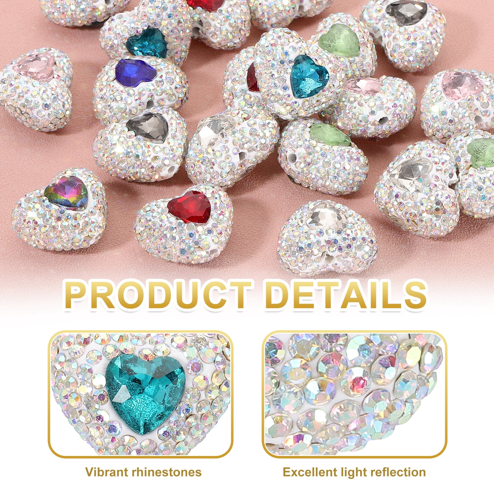 Uxcell 12Pcs Rhinestone Beads for Pens Heart Shape Fancy Focal Beads Bling Rhinestone for Beadable Pens Jewelry Making Keychain DIY Handicrafts(Lake Blue, Sea Blue)