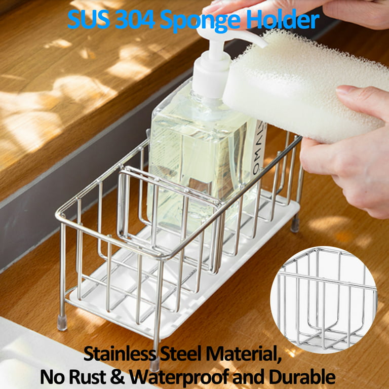 iSPECLE Sink Caddy Sponge Holder - Large Kitchen Sink Organizer for Brush  and Soap, Dish Dispenser Sponge caddy with Removable Drain Tray, Kitchen