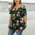 thumbnail image 4 of Askfv Women's Plus Size Top Floral Blouses Henley V Neck Button Up Tunic Tops Ruffle Flowy Short Sleeve T Shirts, 4 of 4