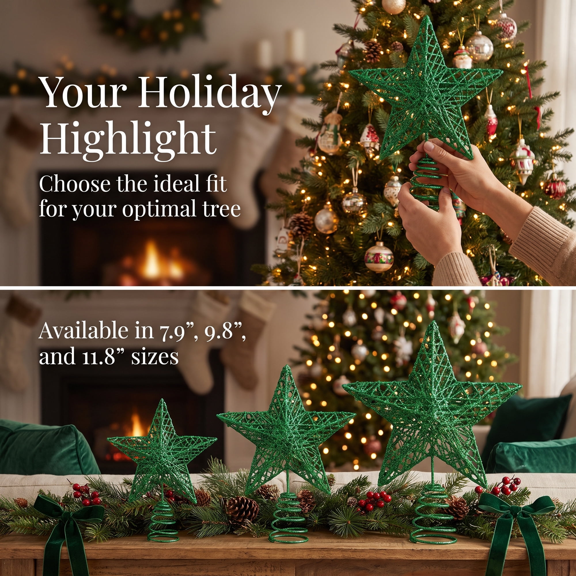 Unique Bargains Shimmering Astral Crest Luxury Spring Tree Toppers Accent Green 7.9"