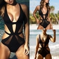 thumbnail image 2 of ANINEO Black Mesh See Through Swimsuit Deep V Sexy Swimsuit Fashion Temperament Bikini Beach Swimsuit Cute Hawaii Summer Tropical Brazilian Beachwear, 2 of 7