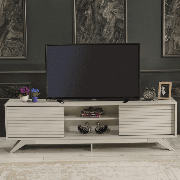 Cfowner 67" TV Stand for 65/70 inch TV, Modern Farmhouse Entertainment Center TV Console with Sliding Doors, 2 Storage Cabinet and Shelves