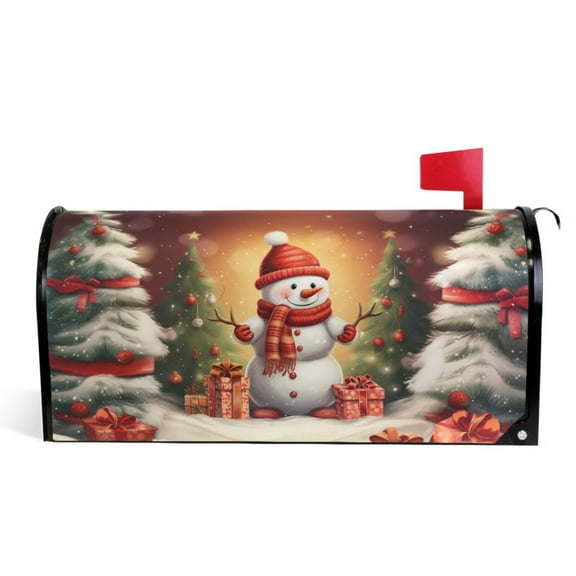Ryvnso Mailbox Cover Christmas Snowman Trees Magnetic Mailbox Wrap Standard Size 21x18 Inch