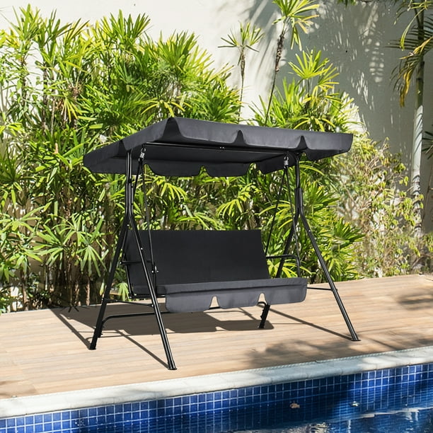 Pamapic Convertible Canopy Steel Porch Swing Gray and Black