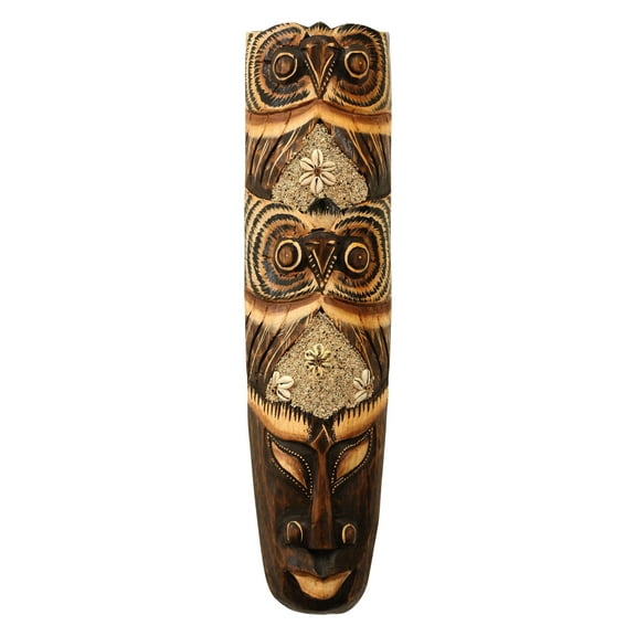 Wooden Tribal Owl Mask Hand Carved Wall Plaque Hanging Home Decor Accent Art Unique Sculpture Decoration Handmade Handcrafted Decorative Size: 12" Tall x 4" Wide x 2.5" Deep