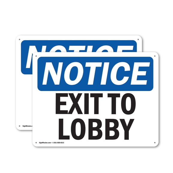 (2 Pack) Exit To Lobby OSHA Notice Sign 14 Inch X 10 Inch Indoor / Outdoor Rust-Free Aluminum Metal Signs for Workplace, Workshop, and Construction Site, Made in the USA