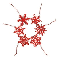 PTOOTP Christmas Snowflake Pendant Red Wood Hanging Ornaments, 6 Pieces Holiday Party Decorations