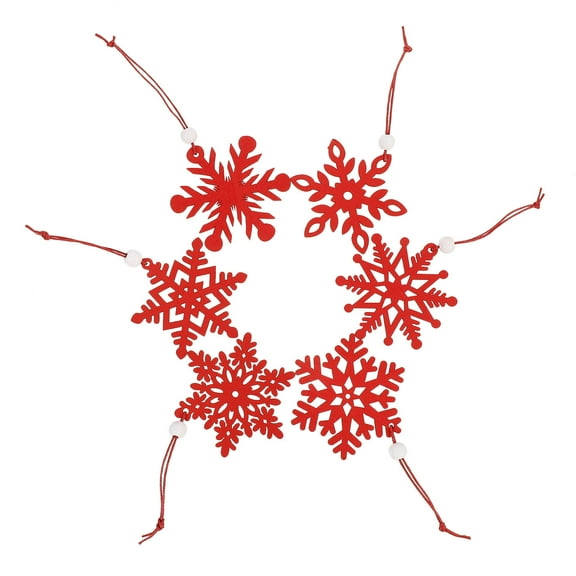 PTOOTP Christmas Snowflake Pendant Red Wood Hanging Ornaments, 6 Pieces Holiday Party Decorations