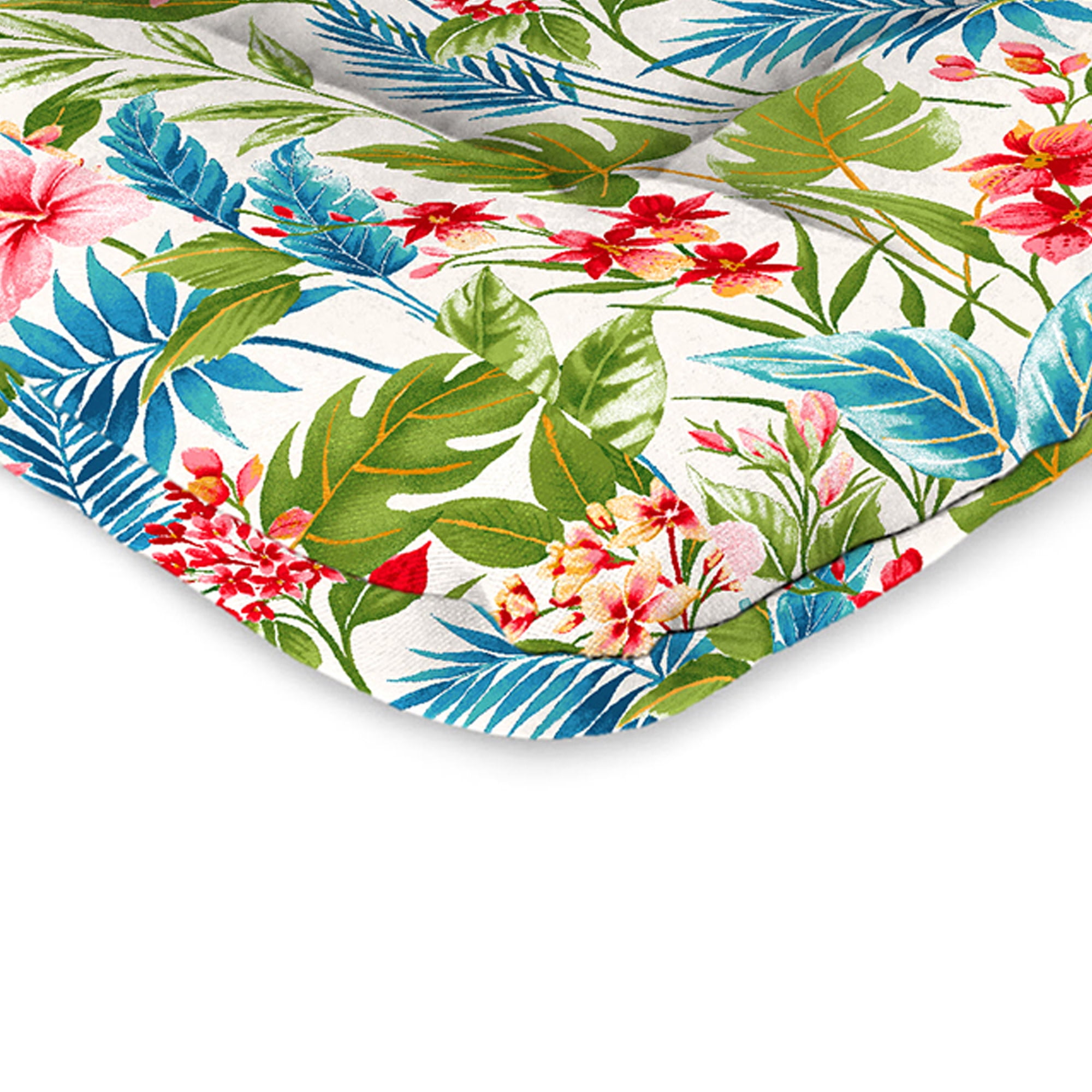 Jordan Manufacturing 38" x 21" Carena Multi White Floral Rectangular Outdoor Wrought Iron Chair Cushion with Ties and Hanger Loop (2 Pack)