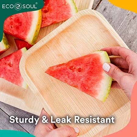 ECO SOUL 100% Compostable 10 Inch & 7 Inch Palm Leaf Plates Premium Disposable Plates Set I Heavy Duty Eco-Friendly Bamboo Plates like I Biodegradable Party Plates Pack