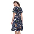 thumbnail image 2 of Bixox Robe d'Été à Manches Courtes pour Femmes Robe Ample Longueur Genou avec Poches-Animaux et Fleurs Sauvages, 2 of 7