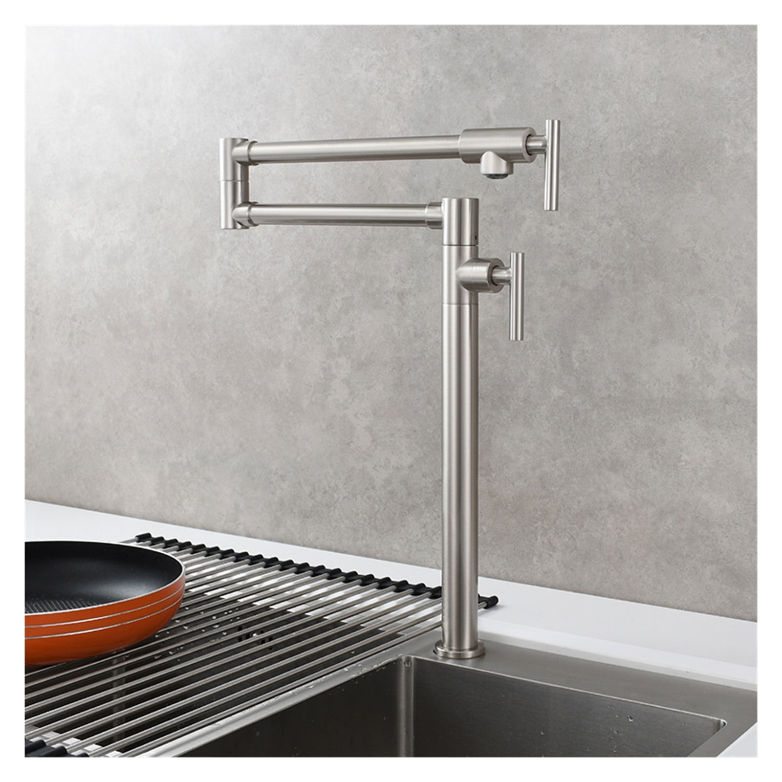 Brass Kitchen Faucet Deck Mount Two Handle Folding Stretchable Pot Filler Faucet For Kitchen ,Bar Laundry RV Farmhouse