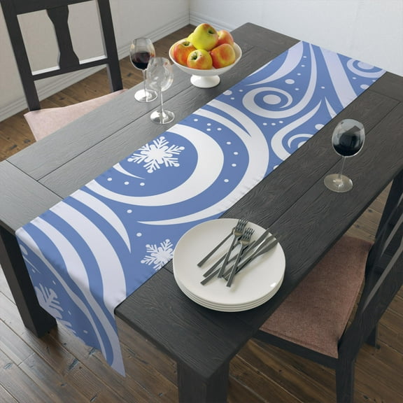 Blue Winter Snow 90"x16" Polyester Table Runner