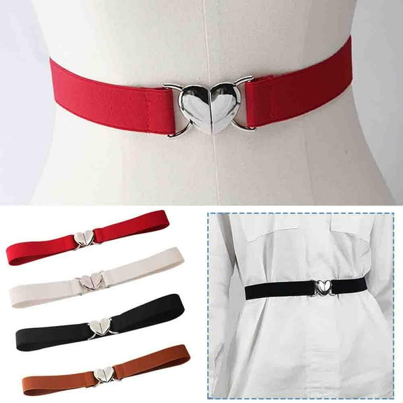 SSKFHGI Women Stretch Narrow Waist Belt Elastic Belt Love Heart Metal HandmB1