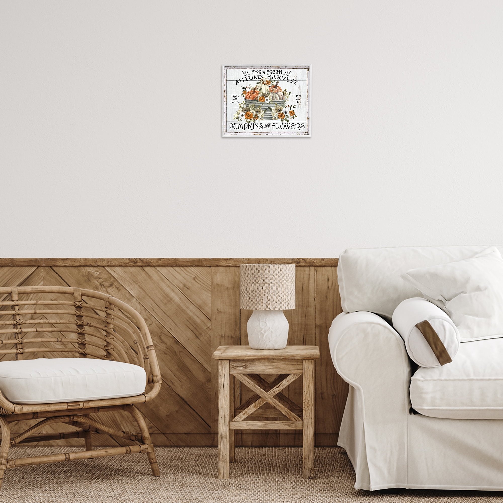Stupell Industries Farm Fresh Harvest Pumpkin Holiday Painting White Framed Art Prints Wall Art, 14 x 11