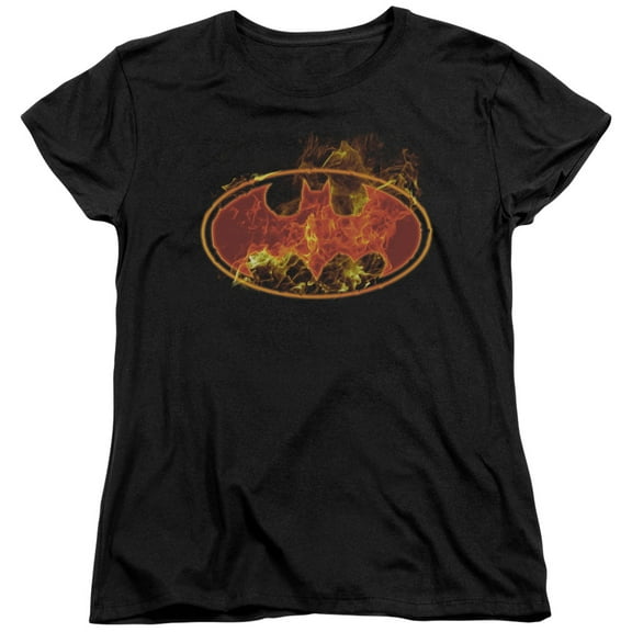 Batman Flames Logo S/S Women's T-Shirt Black