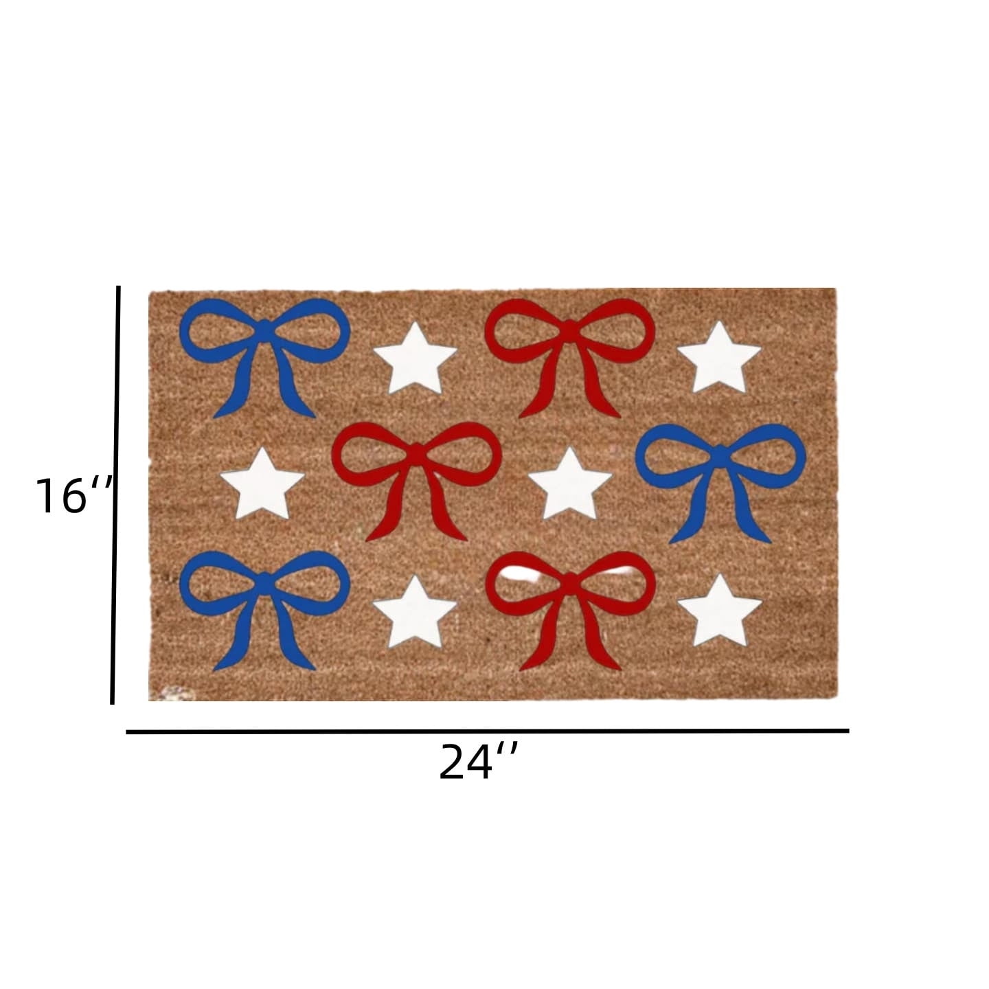 Patriotic Ribbons Doormat with Stars - 24" x 16" Red, White & Blue Coir Welcome Mat, 4th of July, Memorial Day, 250th Anniversary Decorations
