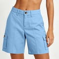 thumbnail image 6 of Womens Solid Color Bermuda Cargo Shorts Women Elastic High Waist Pockets Shorts Summer Casual Sport Blue L(L), 6 of 9