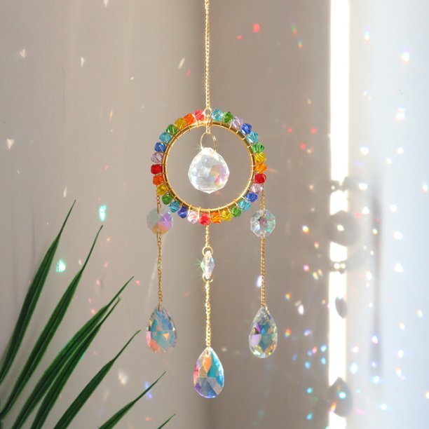 Joyas coloridas con cuentas de cristal que atrapan la luz para la ventana de la sala de estar (redonda) Ehuebsd Libre de BPA