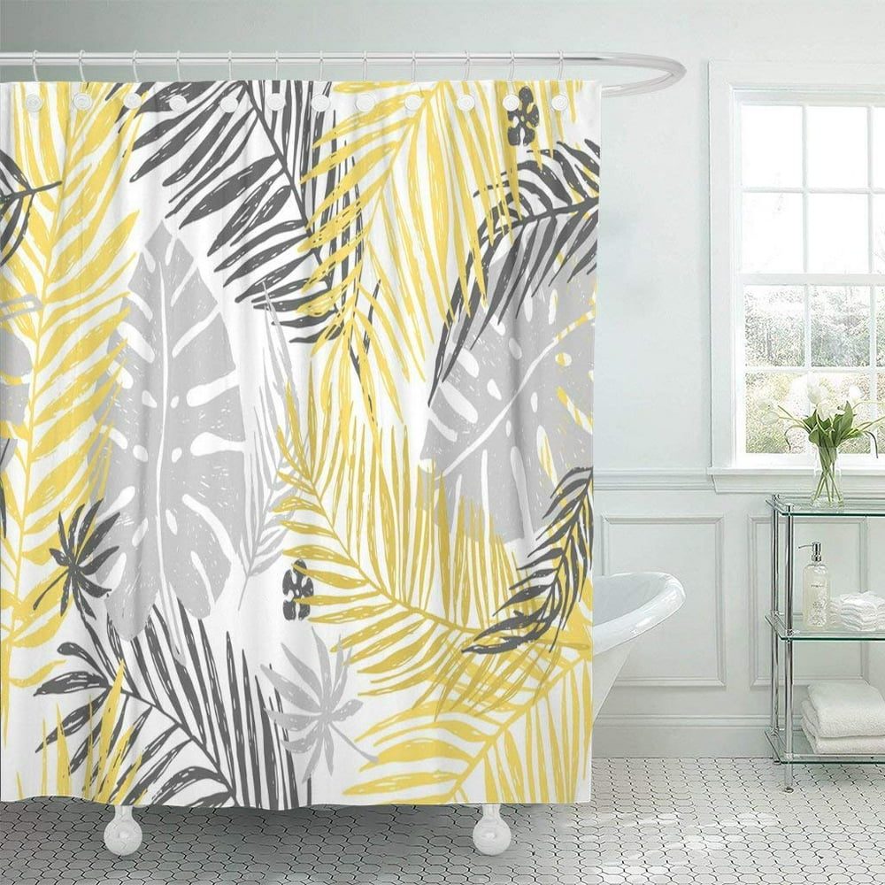 ARTJIA Gold Exotic Pattern With Yellow Gray Palm Leaves On White Hand 