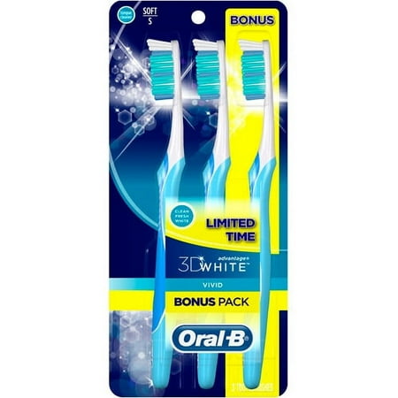 Oral B Advantage 3D White Vivid Soft Bristles Toothbrushes With Tongue Cleaner, 3ct