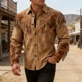 thumbnail image 6 of Zysthvn Plus Size Collared Shirts for Men Fringe Casual Long Sleeve Western Cowboy Man Tees Button Solid Lapel Tassel Vintage Tops, 6 of 8