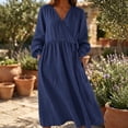 thumbnail image 2 of SETOOFF Women V Neck Wrap Midi Dress Long Elastic Cuff Sleeve Tie Waist Loose A Line Dress with Side Pockets Casual Summer Fall Beach Travel Weekend Shopping Outdoor Vacation Daily Outfits, 2 of 7