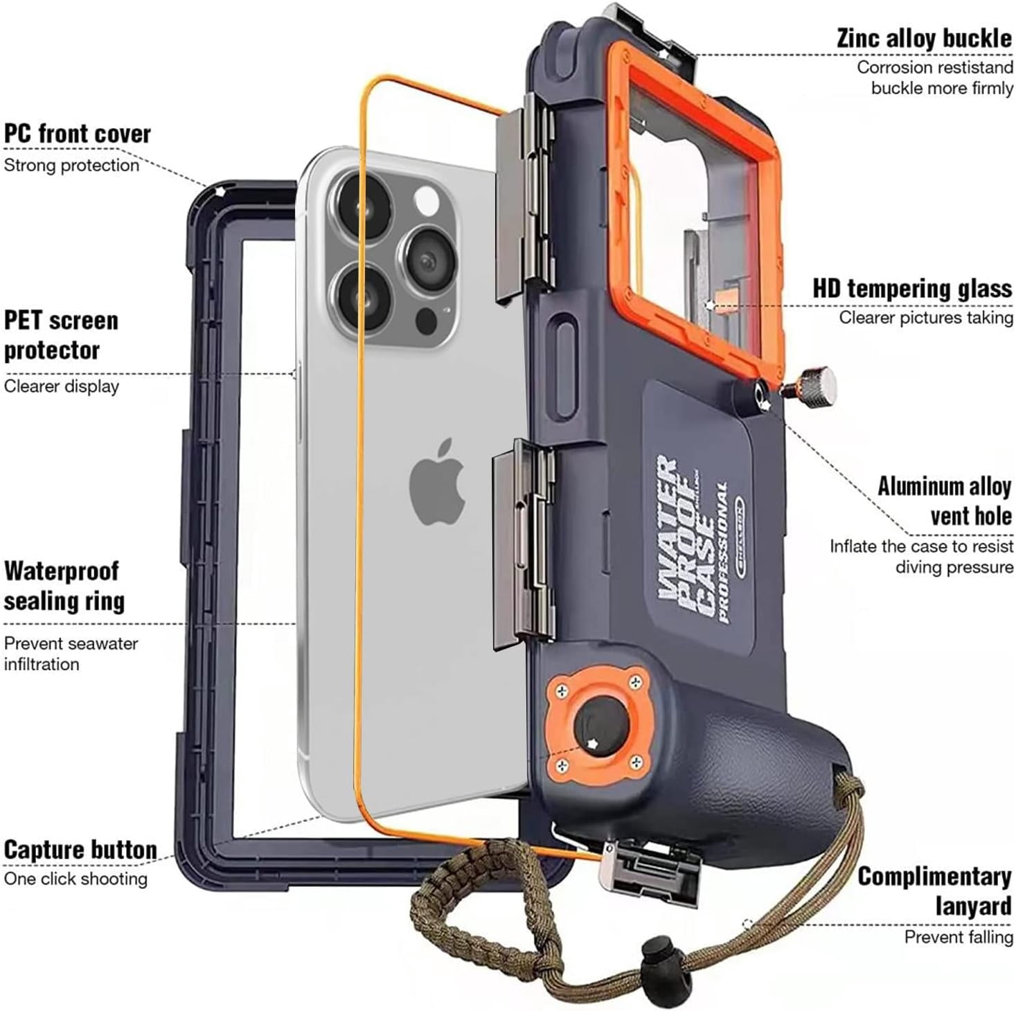 XiHAMA Professional Waterproof Diving Case for Snorkeling, 15M/50FT Underwater Photo & Video Protective Housings with Lanyard Compatible with iPhone 15/14/13/12 Samsung Galaxy S24/S23/S22