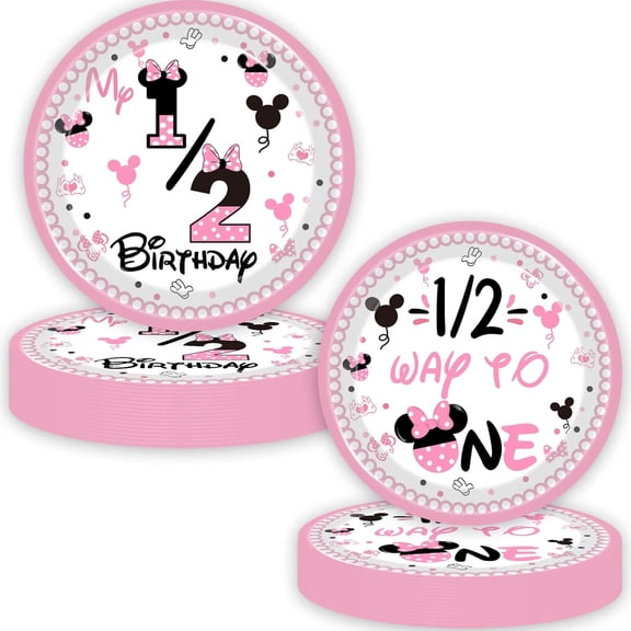 RFGBRG-80 Pcs Pink Half Birthday Decorations Girls 6 Months Disposable Paper Plates Napkins Forks Dinnerware for Half Way to 1st Birthday Baby Shower Party Supplies Decorations