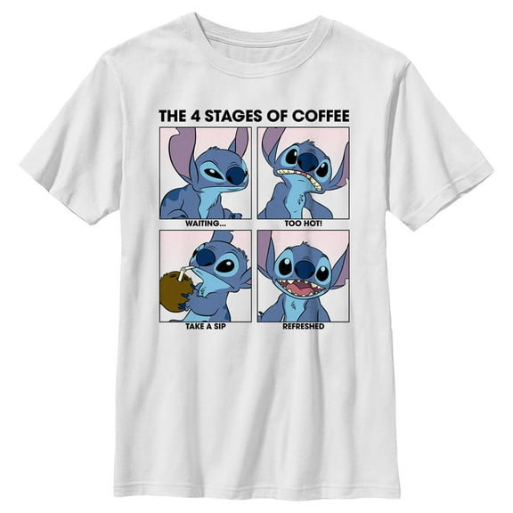 Boy's Lilo & Stitch The 4 Stages of Coffee Graphic Tee White X Large