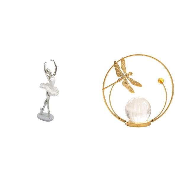 Figura decorativa moderna de una bailarina con bola de cristal, ideal para dormitorio, chimenea, oficina, entrada, pasillo, sala de estar o escritorio