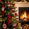 thumbnail image 7 of 6-Piece Flocked Red Finial Drop Christmas Ornaments, Velvet Teardrop Baubles with Rich Plush Texture, Hanging Tree Decor for Warm Holiday Displays, 7 of 7