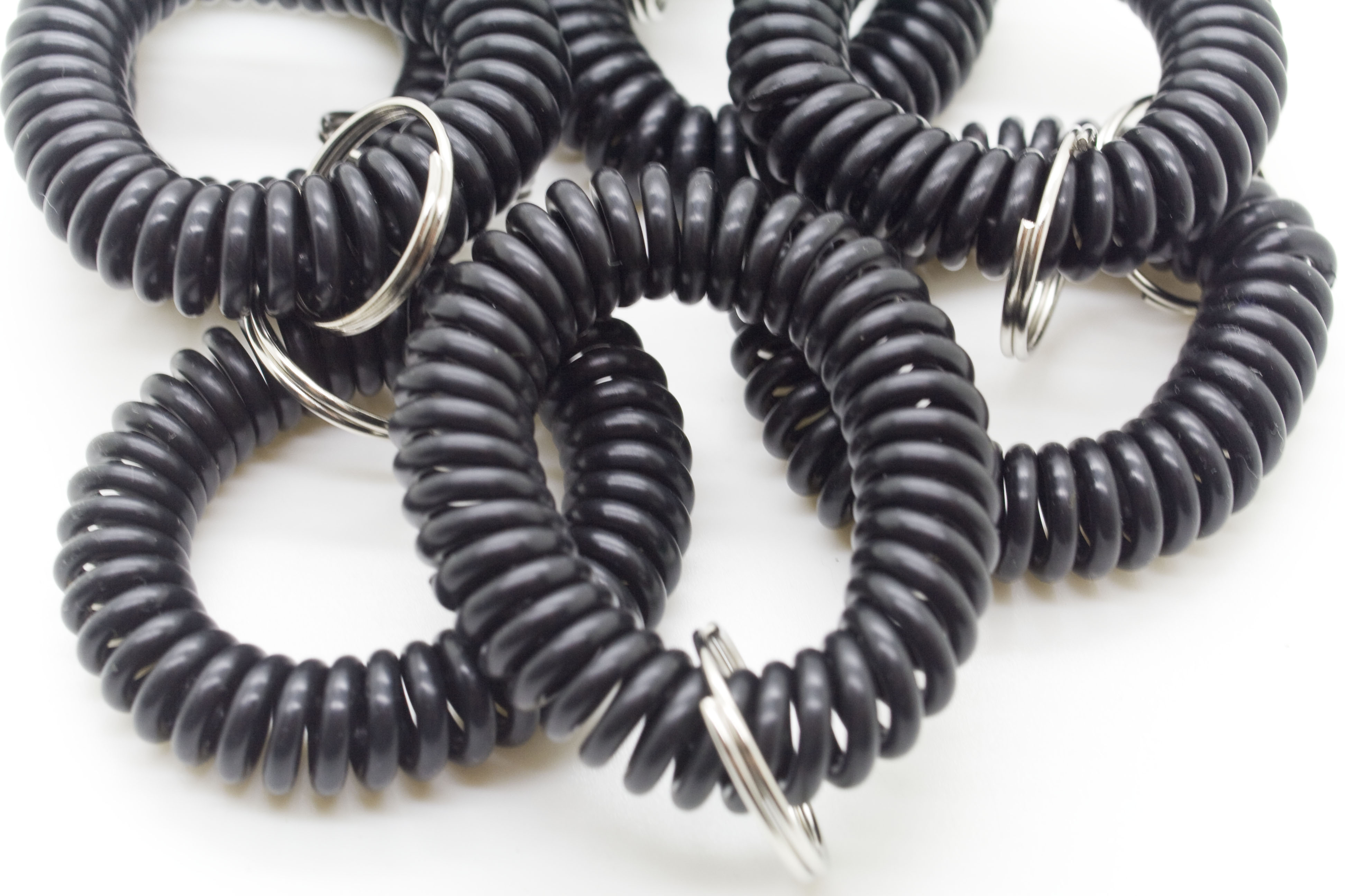 100pcs Black Color Soft Spring Spiral Wrist Coil Elastic Wrist Band Key Ring Chain by OnDepot