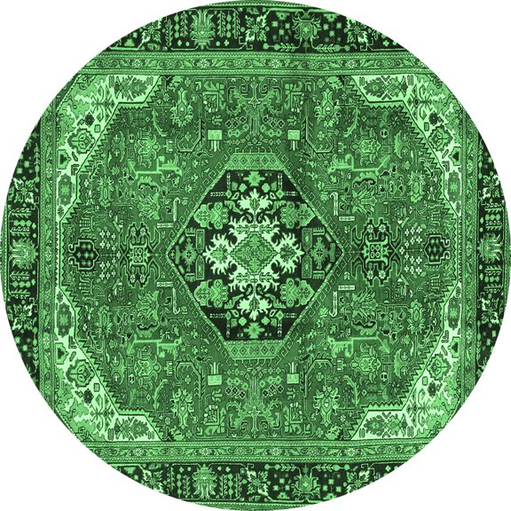 Ahgly Company Indoor Round Medallion Emerald Green Traditional Area Rugs, 3' Round