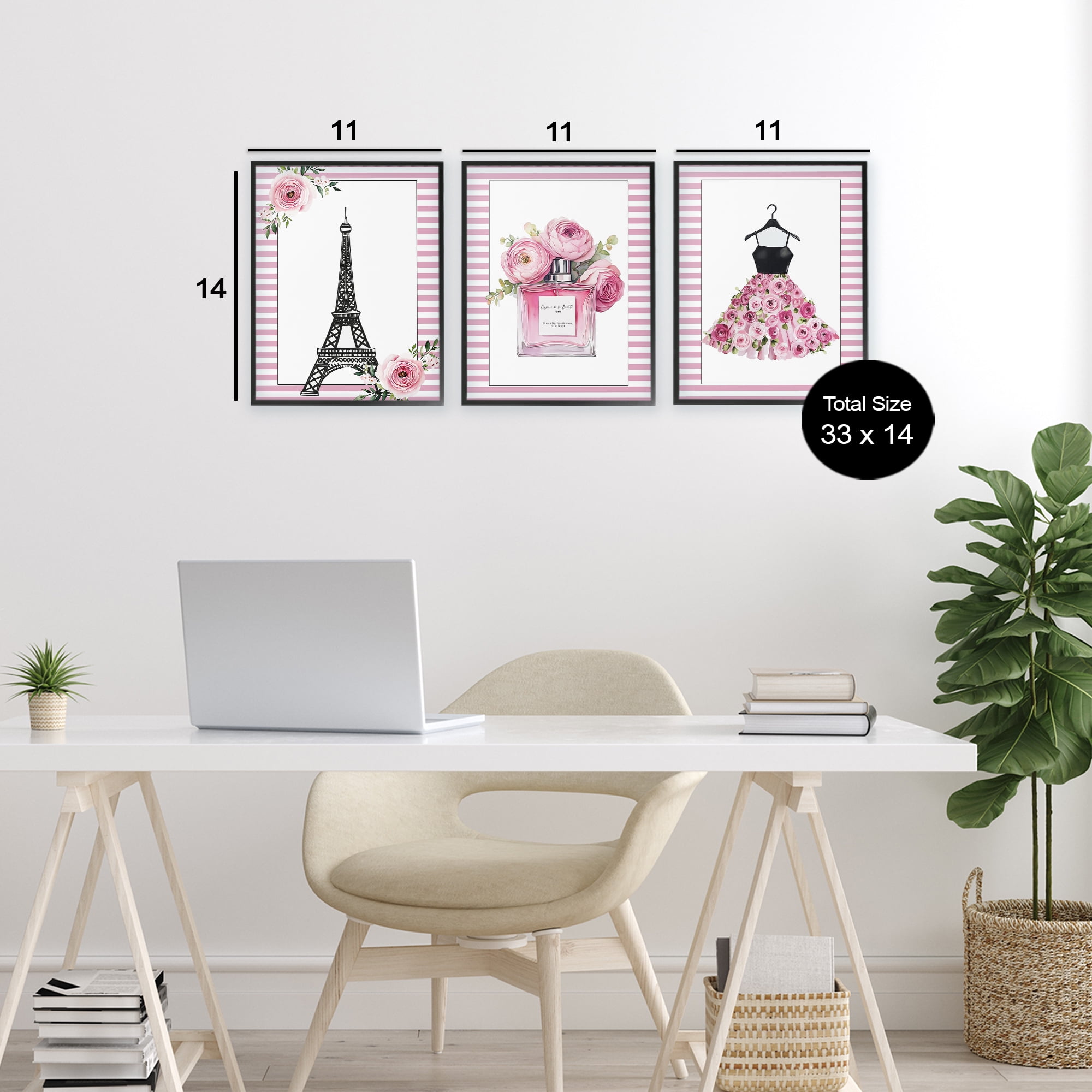 Parisian Glam with Stripes 3 Piece Black Framed Giclee Art Set, design by Christine Simpson Art