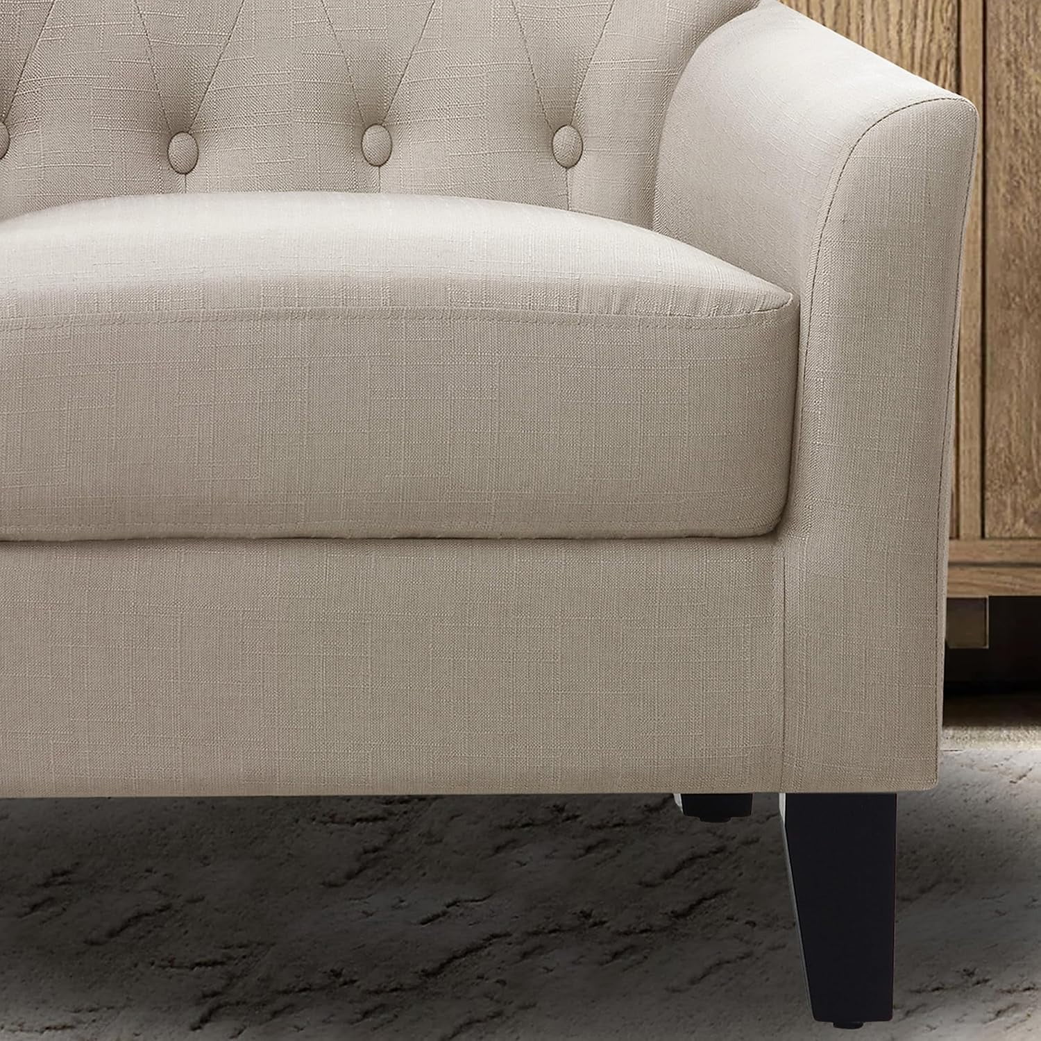 BSHTI Modern Accent Chair with Vintage Rivets Finish, Footrest Chair Set with Solid Wood Legs and Ergonomic Backrest, Button Tufted Upholstered Armchair for Livingroom