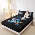 thumbnail image 4 of jejeloiu Blue Monogrammed K Bed Sheets,Universe Starry Sky King Sheets,Cosmos Nebula Kawaii Astronsut Sheet Set For Boy Teens,Ultra Soft Bedroom Decor,4 Pieces, 4 of 7