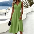 thumbnail image 3 of YuXingFu Cotton Dresses for Women Plus Size Maxi V-Neck Plus Size Womens Dress Sleeveless Flowy Long Casual Summer Green L, 3 of 7