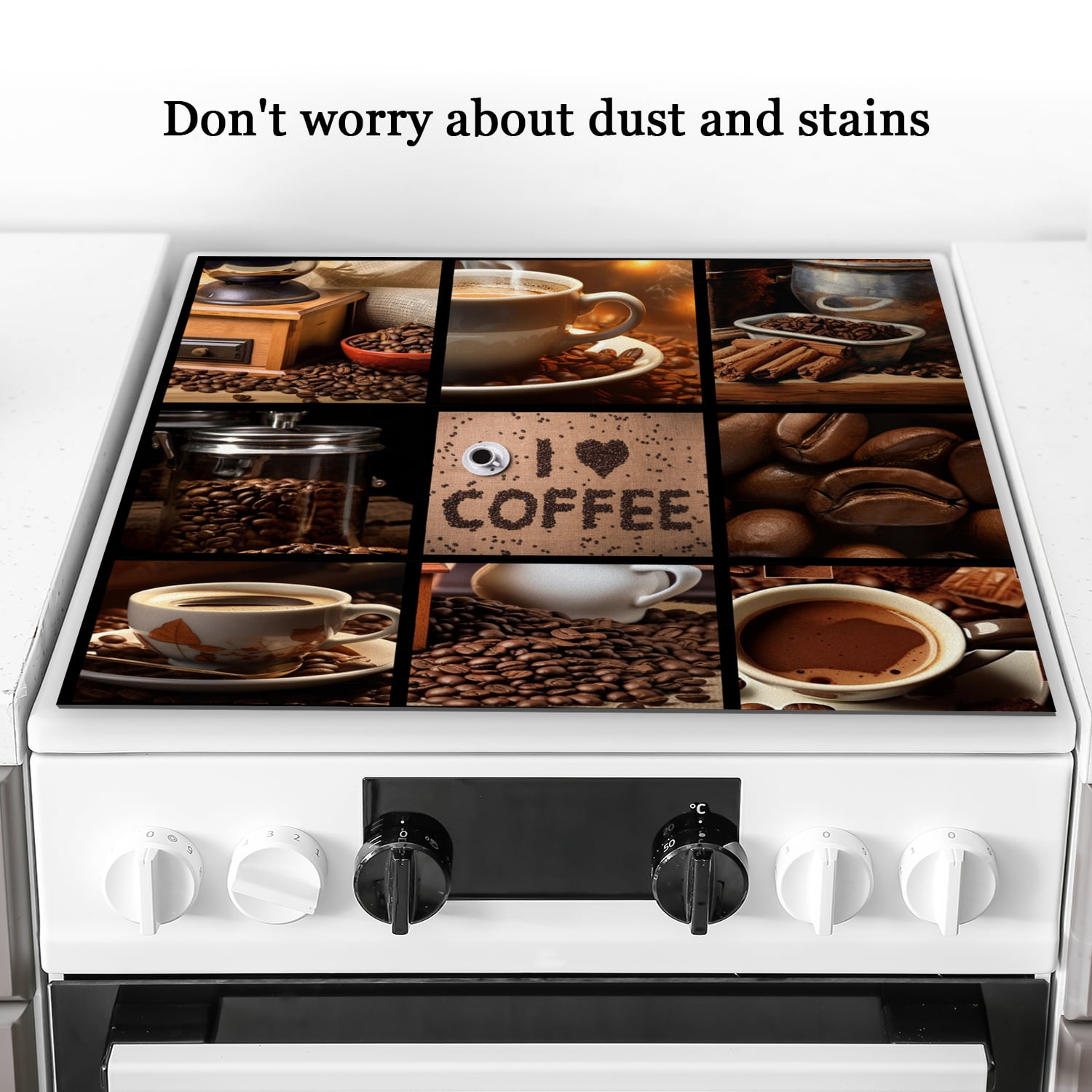 Stove Top Covers for Gas Burners, I love Coffee Glass Stove Mat, Waterproof Oilproof Dustproof Oven Covers, Decorative Induction Mat for Kitchen RV (28×20 Inch)