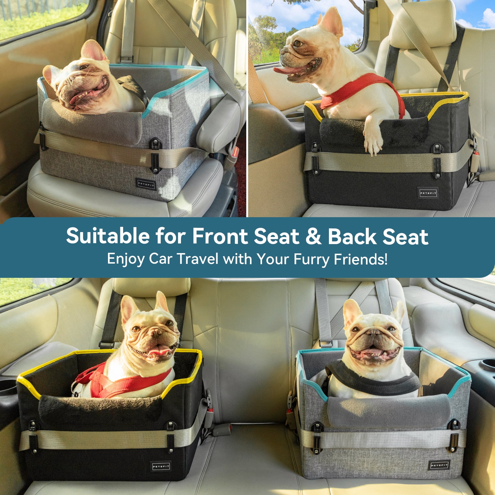 PETSFIT Dog Car Seats for Small Dogs, Portable Dog Booster Car Seat with Patent Safe Buckles,Pets Up to 25lbs ,Grey